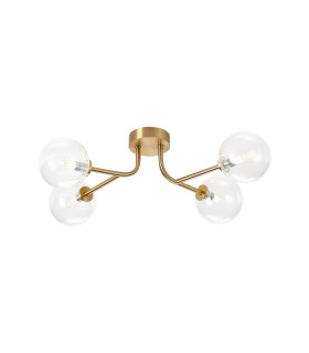 Tivoli Linear Semi Flush Ceiling 4 Light G9 IP44 Brass Gold/Clear Smooth Round Glass-1