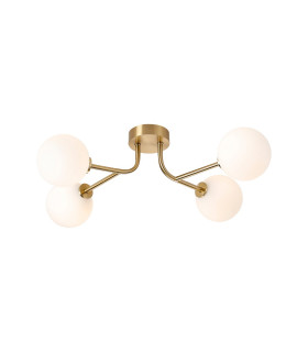 Tivoli Linear Semi Flush Ceiling 4 Light G9 IP44 Brass Gold/Opal Smooth Round Glass-1