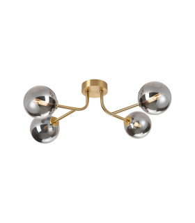Tivoli Linear Semi Flush Ceiling 4 Light G9 IP44 Brass Gold/Smoke Smooth Round Glass-1