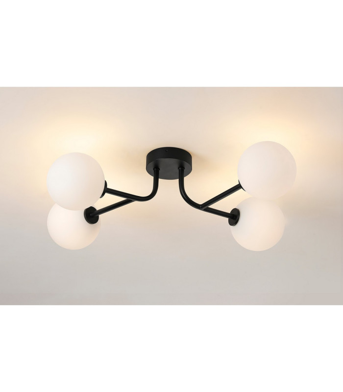 Tivoli Linear Semi Flush Ceiling 4 Light G9 IP44 Satin Black/Opal Smooth Round Glass-3