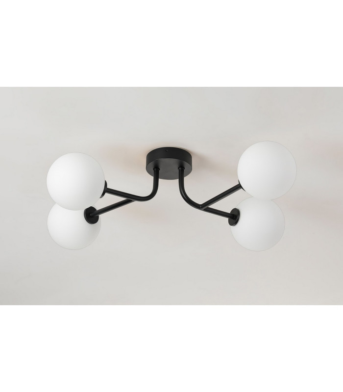 Tivoli Linear Semi Flush Ceiling 4 Light G9 IP44 Satin Black/Opal Smooth Round Glass-6