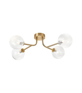 Tivoli Linear Semi Flush Ceiling 4 Light G9 IP44 Brass Gold/Clear Ribbed Round Glass-1