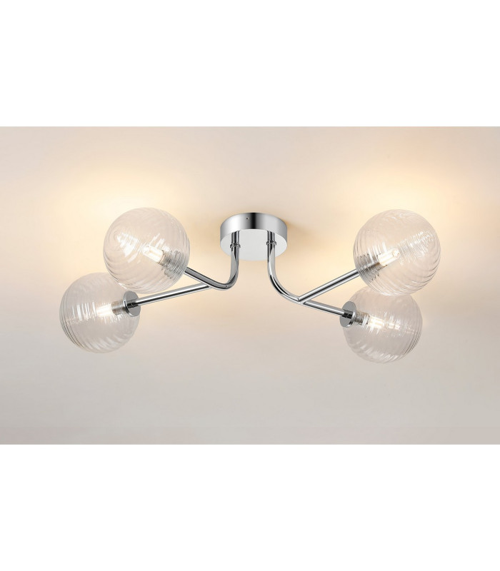 Tivoli Linear Semi Flush Ceiling 4 Light G9 IP44 Polished Chrome/Clear Ribbed Round Glass-3