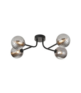 Tivoli Linear Semi Flush Ceiling 4 Light G9 IP44 Satin Black/Smoke Ribbed Round Glass-1