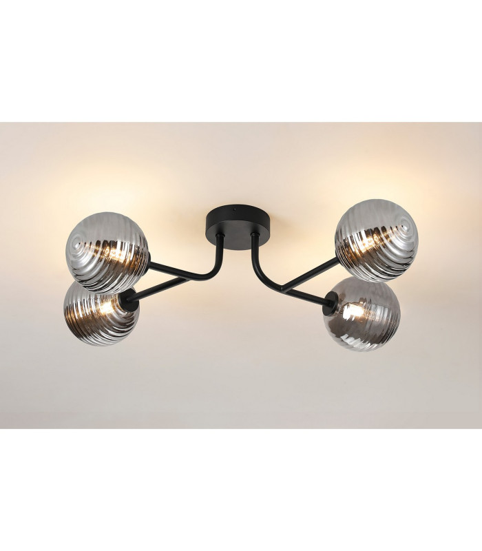 Tivoli Linear Semi Flush Ceiling 4 Light G9 IP44 Satin Black/Smoke Ribbed Round Glass-3