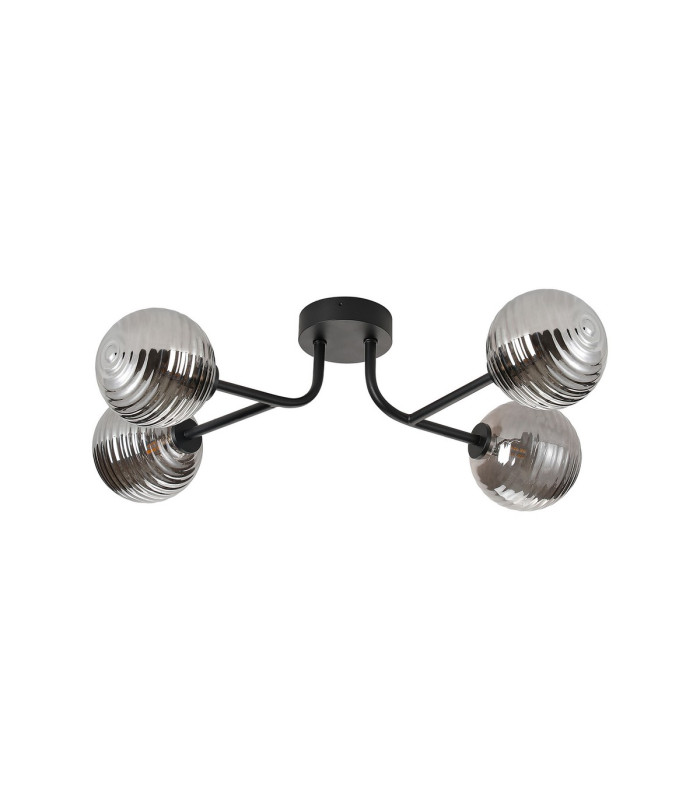 Tivoli Linear Semi Flush Ceiling 4 Light G9 IP44 Satin Black/Smoke Ribbed Round Glass-4
