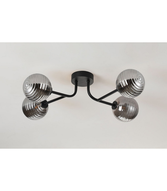 Tivoli Linear Semi Flush Ceiling 4 Light G9 IP44 Satin Black/Smoke Ribbed Round Glass-7