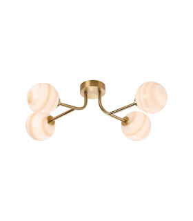 Tivoli Linear Semi Flush Ceiling 4 Light G9 IP44 Brass Gold/Brown Round Marble Effect Glass-1