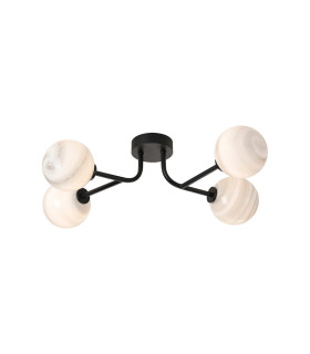 Tivoli Linear Semi Flush Ceiling 4 Light G9 IP44 Satin Black/Grey Round Marble Effect Glass-1