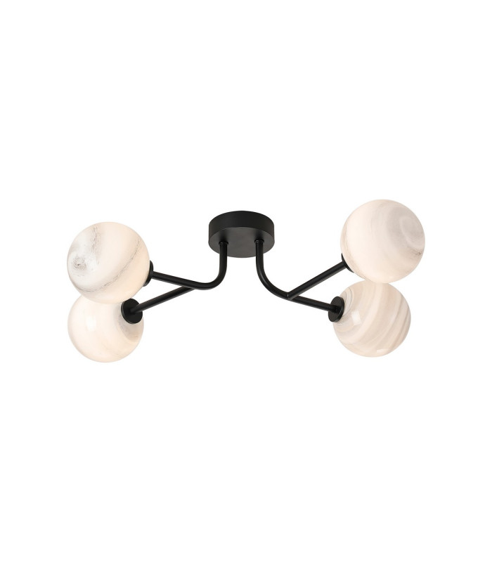 Tivoli Linear Semi Flush Ceiling 4 Light G9 IP44 Satin Black/Grey Round Marble Effect Glass-1