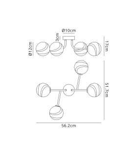 Tivoli Linear Semi Flush Ceiling 4 Light G9 IP44 Satin Black/Grey Round Marble Effect Glass-2