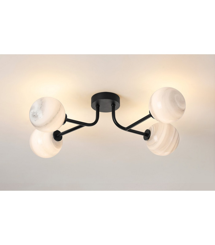 Tivoli Linear Semi Flush Ceiling 4 Light G9 IP44 Satin Black/Grey Round Marble Effect Glass-3