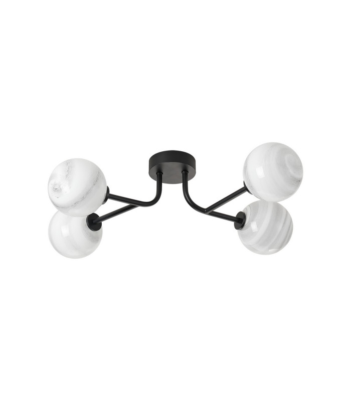 Tivoli Linear Semi Flush Ceiling 4 Light G9 IP44 Satin Black/Grey Round Marble Effect Glass-4
