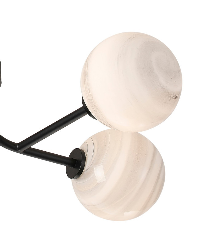 Tivoli Linear Semi Flush Ceiling 4 Light G9 IP44 Satin Black/Grey Round Marble Effect Glass-6