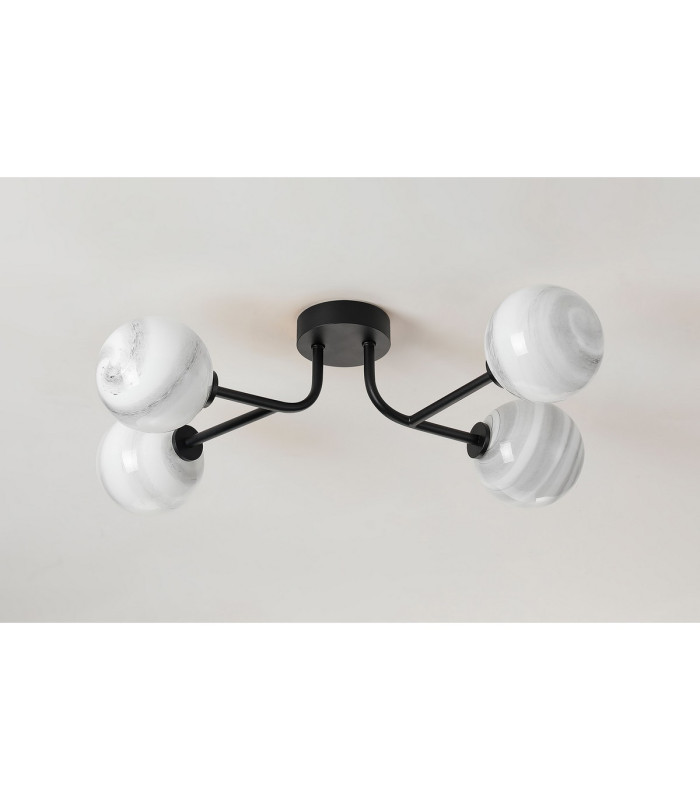 Tivoli Linear Semi Flush Ceiling 4 Light G9 IP44 Satin Black/Grey Round Marble Effect Glass-8