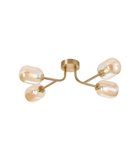 Tivoli Linear Semi Flush Ceiling 4 Light G9 IP44 Brass Gold/Amber Smooth Tubular Glass-1