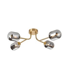 Tivoli Linear Semi Flush Ceiling 4 Light G9 IP44 Brass Gold/Smoke Smooth Tubular Glass-1