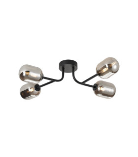 Tivoli Linear Semi Flush Ceiling 4 Light G9 IP44 Satin Black/Smoke Smooth Tubular Glass-1