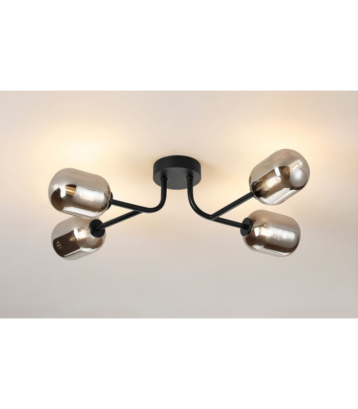 Tivoli Linear Semi Flush Ceiling 4 Light G9 IP44 Satin Black/Smoke Smooth Tubular Glass-3
