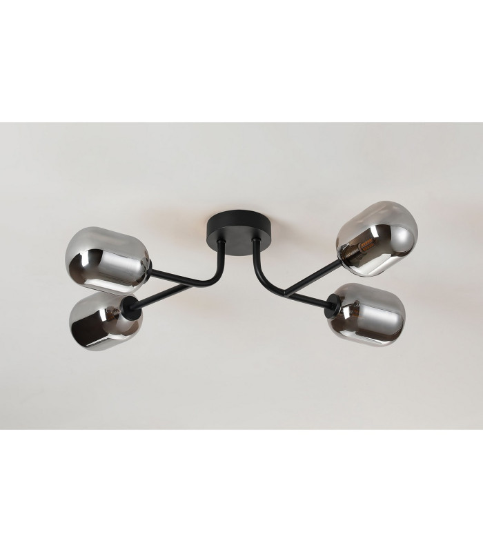 Tivoli Linear Semi Flush Ceiling 4 Light G9 IP44 Satin Black/Smoke Smooth Tubular Glass-8