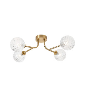 Tivoli Linear Semi Flush Ceiling 4 Light G9 IP44 Brass Gold/Clear Cross Pattern Round Glass-1