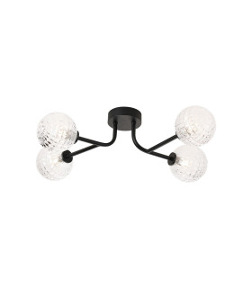 Tivoli Linear Semi Flush Ceiling 4 Light G9 IP44 Satin Black/Clear Cross Pattern Round Glass-1