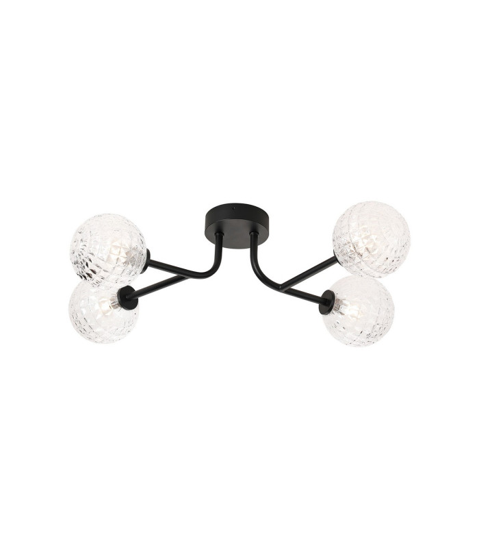 Tivoli Linear Semi Flush Ceiling 4 Light G9 IP44 Satin Black/Clear Cross Pattern Round Glass-1