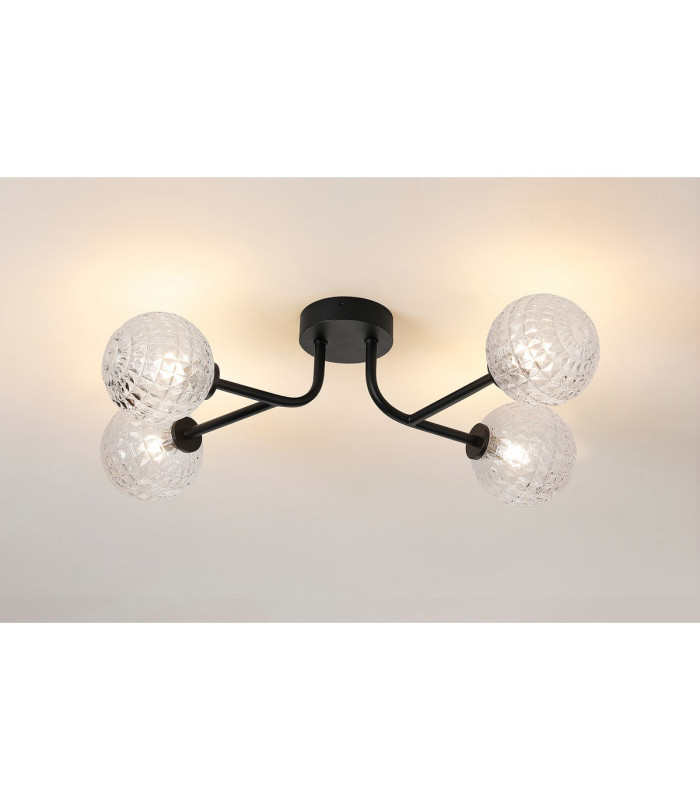 Tivoli Linear Semi Flush Ceiling 4 Light G9 IP44 Satin Black/Clear Cross Pattern Round Glass-3
