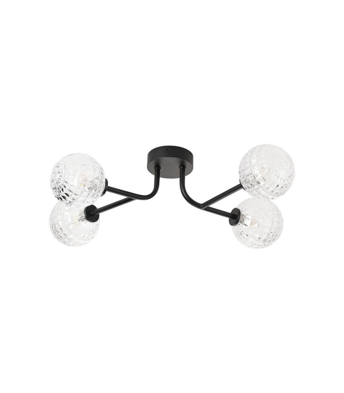 Tivoli Linear Semi Flush Ceiling 4 Light G9 IP44 Satin Black/Clear Cross Pattern Round Glass-4