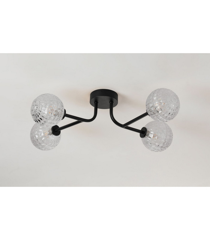 Tivoli Linear Semi Flush Ceiling 4 Light G9 IP44 Satin Black/Clear Cross Pattern Round Glass-7