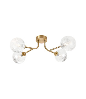 Tivoli Linear Semi Flush Ceiling 4 Light G9 IP44 Brass Gold/Clear Dune Effect Round Glass-1