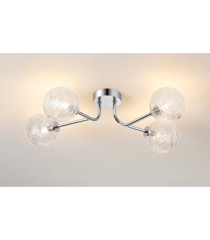 Tivoli Linear Semi Flush Ceiling 4 Light G9 IP44 Polished Chrome/Clear Dune Effect Round Glass-3