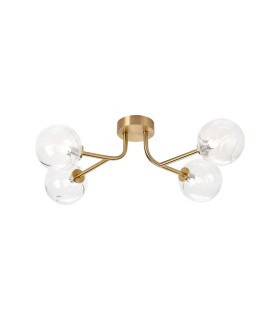 Tivoli Linear Semi Flush Ceiling 4 Light G9 IP44 Brass Gold/Clear Waved Round Glass-1