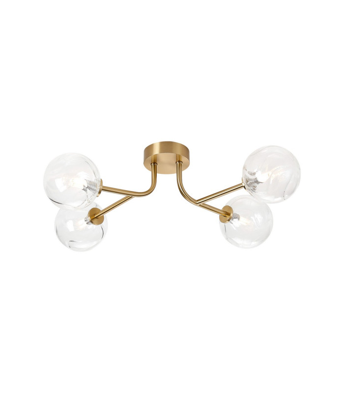 Tivoli Linear Semi Flush Ceiling 4 Light G9 IP44 Brass Gold/Clear Waved Round Glass-1