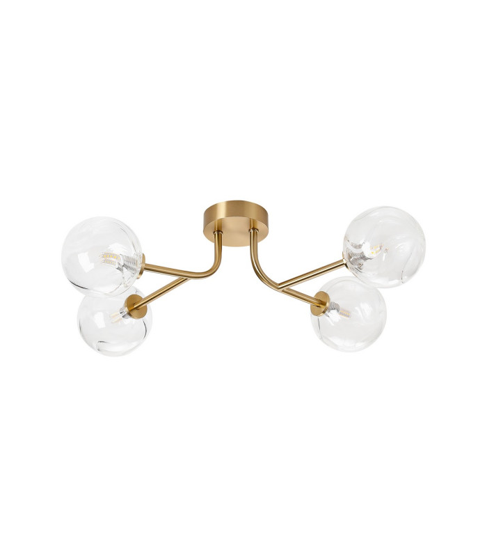 Tivoli Linear Semi Flush Ceiling 4 Light G9 IP44 Brass Gold/Clear Waved Round Glass-4