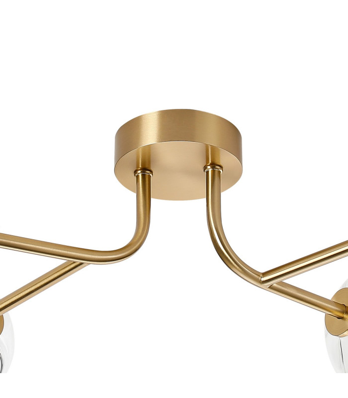 Tivoli Linear Semi Flush Ceiling 4 Light G9 IP44 Brass Gold/Clear Waved Round Glass-5