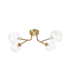 Tivoli Linear Semi Flush Ceiling 4 Light G9 IP44 Brass Gold/Clear Swirl Round Glass-1