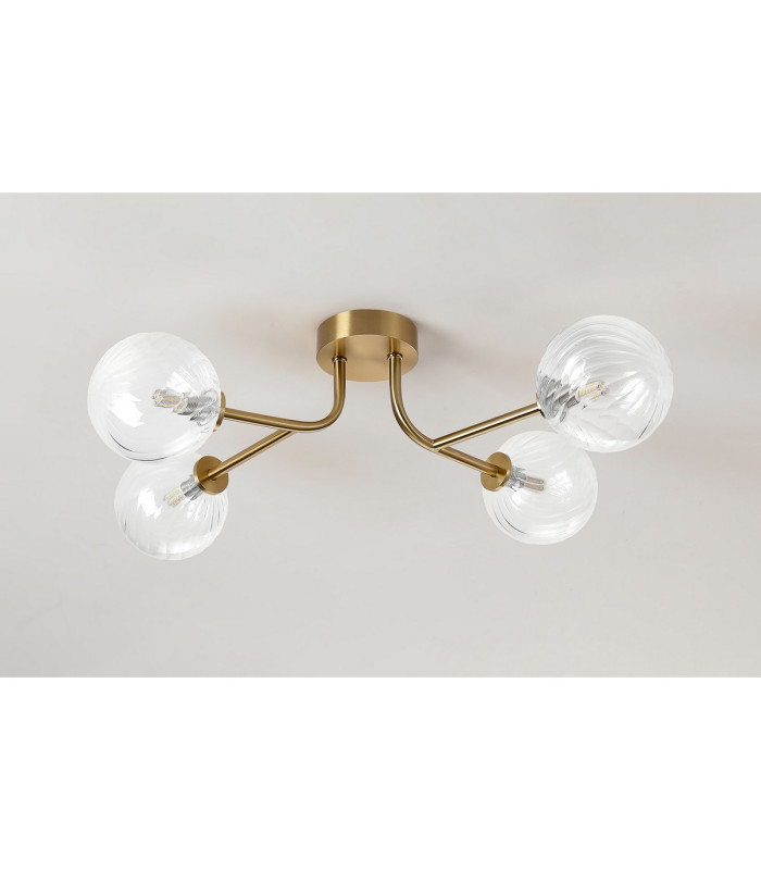 Tivoli Linear Semi Flush Ceiling 4 Light G9 IP44 Brass Gold/Clear Swirl Round Glass-8