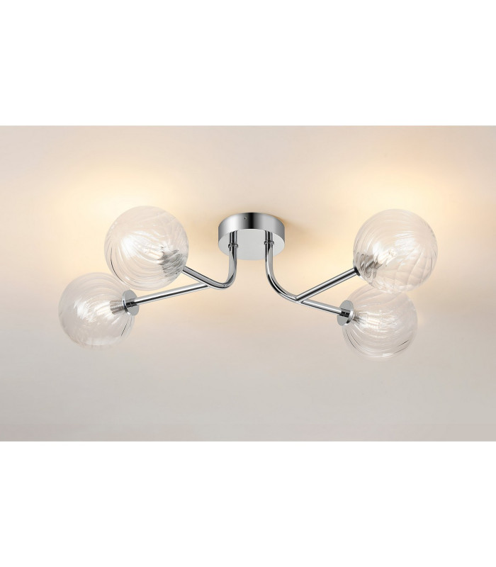 Tivoli Linear Semi Flush Ceiling 4 Light G9 IP44 Polished Chrome/Clear Swirl Round Glass-3