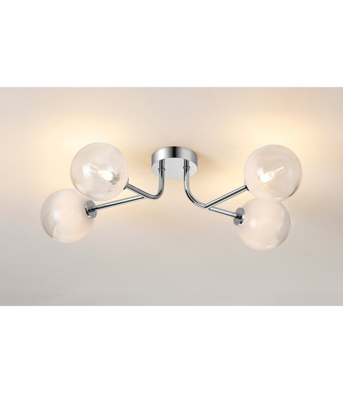 Tivoli Linear Semi Flush Ceiling 4 Light G9 IP44 Polished Chrome/White Two-Tone Snow Specks Round Glass-3