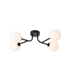 Tivoli Linear Semi Flush Ceiling 4 Light G9 IP44 Satin Black/Opal Round Segment Glass-1
