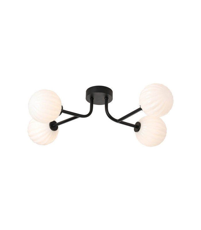 Tivoli Linear Semi Flush Ceiling 4 Light G9 IP44 Satin Black/Opal Round Segment Glass-1