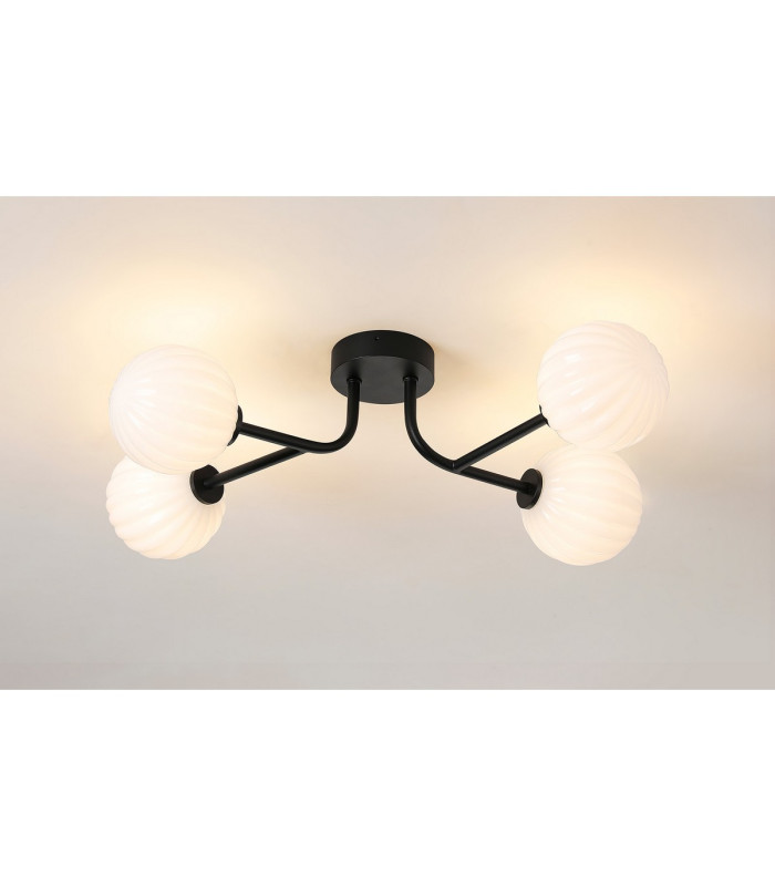Tivoli Linear Semi Flush Ceiling 4 Light G9 IP44 Satin Black/Opal Round Segment Glass-3