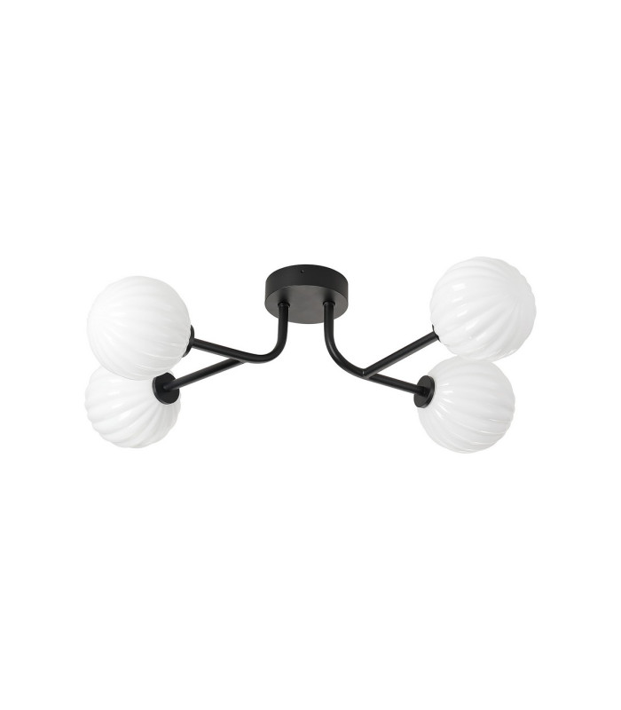 Tivoli Linear Semi Flush Ceiling 4 Light G9 IP44 Satin Black/Opal Round Segment Glass-4