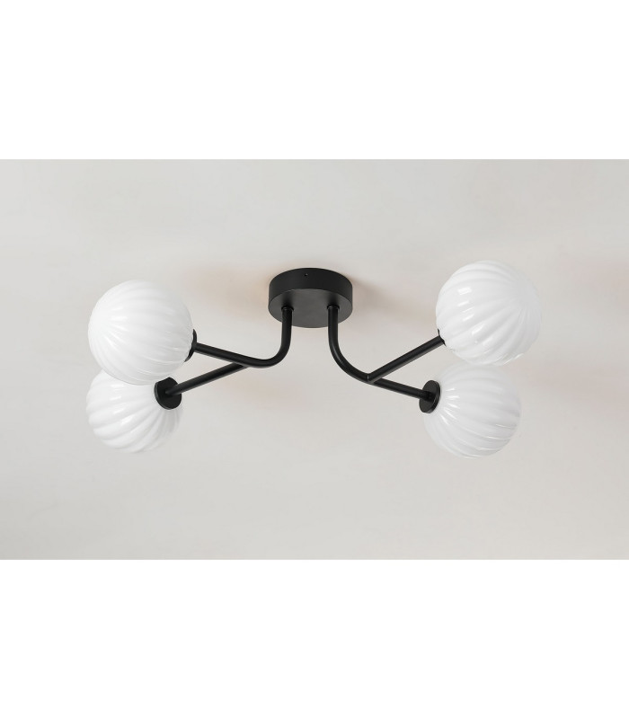 Tivoli Linear Semi Flush Ceiling 4 Light G9 IP44 Satin Black/Opal Round Segment Glass-7