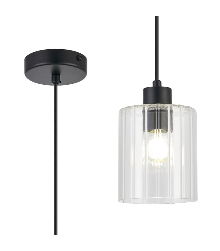Hanover 12cm Pendant 1 x E14 IP44 Satin Black/Clear Glass-1