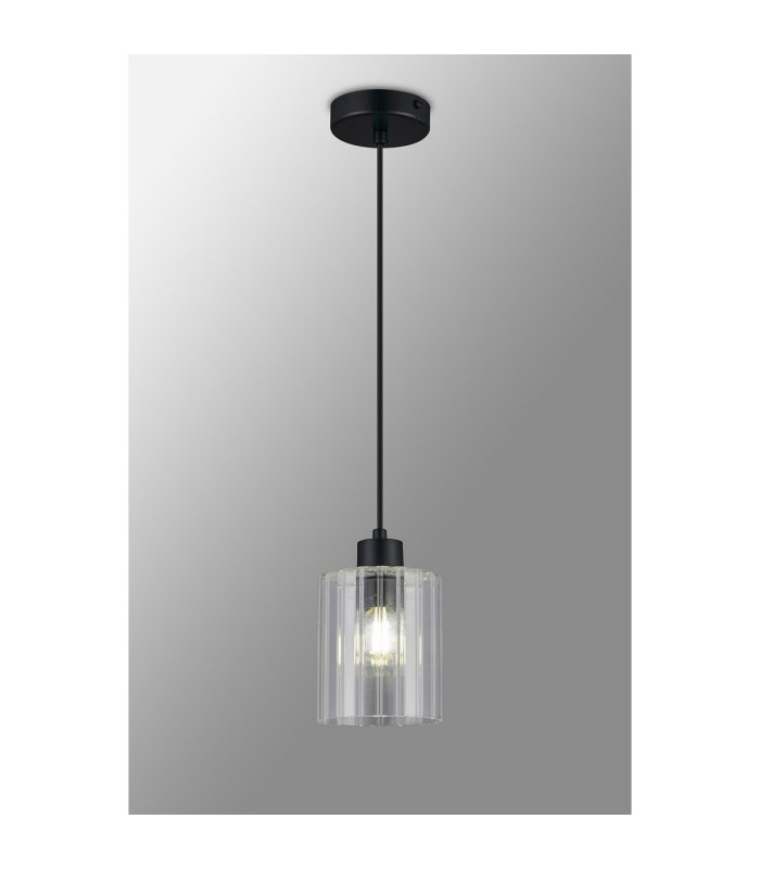Hanover 12cm Pendant 1 x E14 IP44 Satin Black/Clear Glass-3
