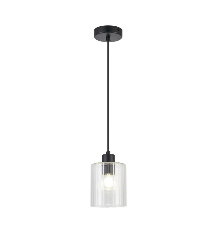 Hanover 12cm Pendant 1 x E14 IP44 Satin Black/Clear Glass-4