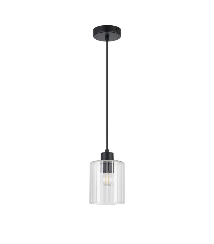 Hanover 12cm Pendant 1 x E14 IP44 Satin Black/Clear Glass-5