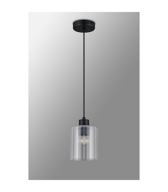 Hanover 12cm Pendant 1 x E14 IP44 Satin Black/Clear Glass-8